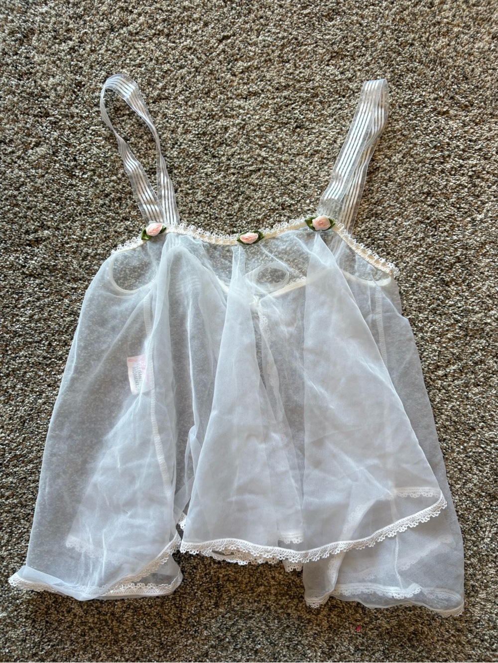 Elegant Moments White Sheer Mesh Lingerie Top with Pink Bow Label
